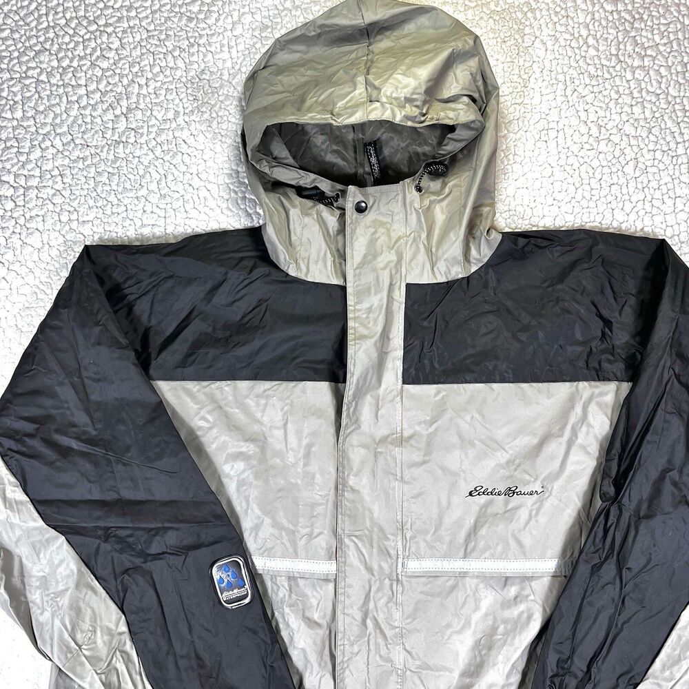 Eddie Bauer Jacket Mens XL Beige PVC Nylon Vented Waterproof Rain Coat‎ - Picture 2 of 15